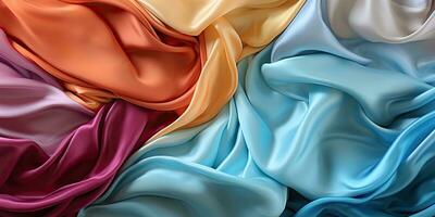 AI Generated. AI Generative. Abstract satin silk cotton fabric voal texture pattern background. Tender soft curve shapes decoration. Graphic Art photo