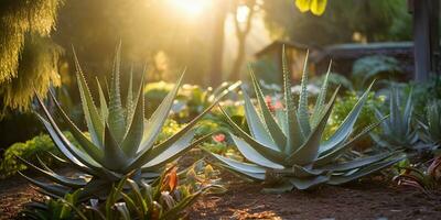 ai generado. ai generativo. naturaleza al aire libre planta sano medicina áloe vera a casa jardín antecedentes. gráfico Arte foto