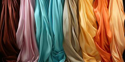 AI Generated. AI Generative. Abstract satin silk cotton fabric voal texture pattern background. Tender soft curve shapes decoration. Graphic Art photo