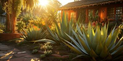 AI Generated. AI Generative. Nature outdoor plant healthy medicine aloe vera at house garden background. Graphic Art photo