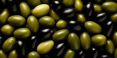 AI Generated. AI Generative. Black and green olives healthy organic vegetables mix decoration pattern background. Graphic Art photo