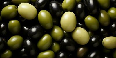 AI Generated. AI Generative. Black and green olives healthy organic vegetables mix decoration pattern background. Graphic Art photo