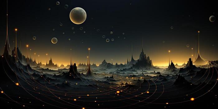 AI Generated. AI Generative. Galaxy space universe solar system background abstract planets landscape surface. Future explore adventure vibes. Graphic Art photo