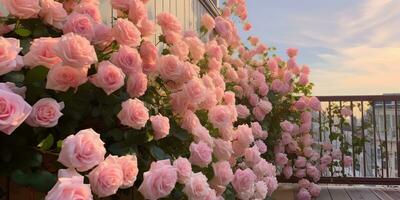 ai generado. ai generativo. hermosa florecer floreciente naturaleza planta floral rosas. al aire libre Boda amor romántico antecedentes decoración. gráfico Arte foto