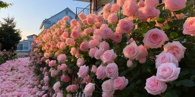 ai generado. ai generativo. hermosa florecer floreciente naturaleza planta floral rosas. al aire libre Boda amor romántico antecedentes decoración. gráfico Arte foto