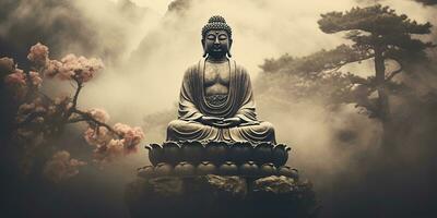 ai generado. ai generativo. cultura historia asiático indio religión Buda estatua figura en antiguo Clásico retro antiguo ilustración antecedentes. calma relajarse amor paz interior onda. gráfico ilustración foto