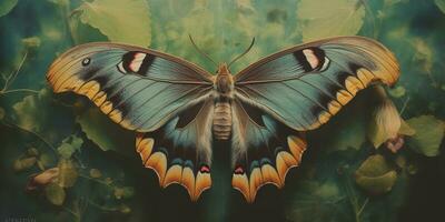 AI Generated. AI Generative. photo realistic illustration of A macro of a rare beautiful lunar moth. Graphic Art Illustration