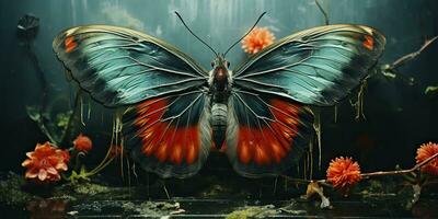 AI Generated. AI Generative. Lunar moth butterfly fly insect bug. Beautiful night magical flying animal. Graphic Art photo