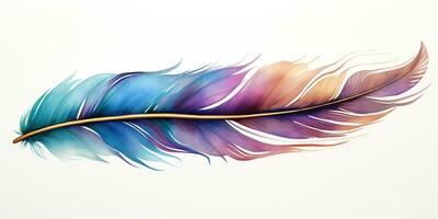 AI Generated. AI Generative. Single abstract drwaing painting feather vibrant colors. Fly nature elegance concept. Graphic Art photo