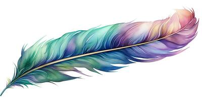 AI Generated. AI Generative. Single abstract drwaing painting feather vibrant colors. Fly nature elegance concept. Graphic Art photo