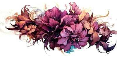 AI Generated. AI Generative. Beautiful decorative blossom bloom botanical floral pink purple flowers watercolor on white background canvas. Graphic Art photo