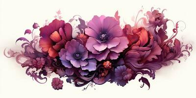 ai generado. ai generativo. hermosa decorativo florecer floración botánico floral rosado púrpura flores acuarela en blanco antecedentes lienzo. gráfico Arte foto