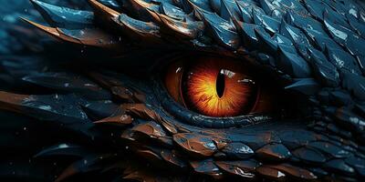 AI Generated. AI Generative. Myth fantasy dragon eye. Macro close up illustration decoration graphic art. Graphic Art photo