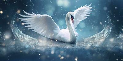 ai generado. ai generativo. invierno nieve hielo frío cisne pájaro. elegancia hermosa naturaleza al aire libre salvaje pájaro Arte. gráfico Arte foto