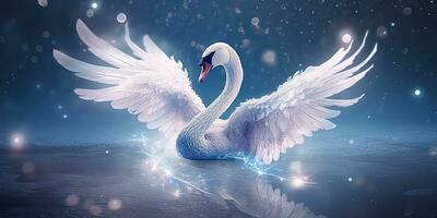 ai generado. ai generativo. invierno nieve hielo frío cisne pájaro. elegancia hermosa naturaleza al aire libre salvaje pájaro Arte. gráfico Arte foto