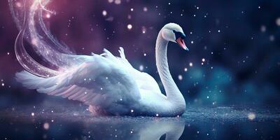 AI Generated. AI Generative. Winter snow ice cold swan bird. Elegance beautiful nature outdoor wild bird art. Graphic Art photo