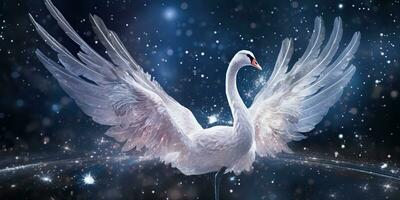 AI Generated. AI Generative. Winter snow ice cold swan bird. Elegance beautiful nature outdoor wild bird art. Graphic Art photo