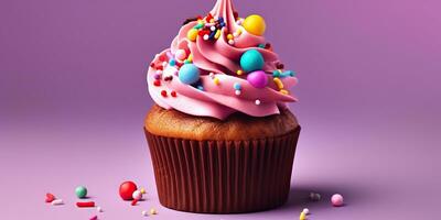 AI Generated. AI Generative. Cupcake sweet dessert sugar bakery birthday party vibe. Graphic Art photo