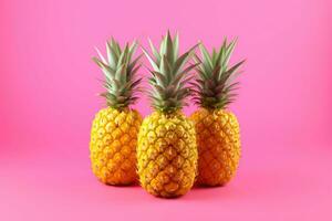 Pineapples on a vivid pink background. Generative AI photo