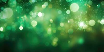 Bokeh background in green in the style of confetti like dots. Glitter and diamond dust. AI generated photo