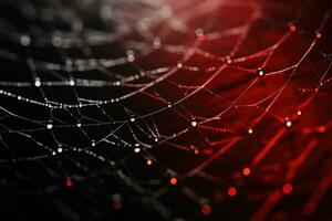 The spider web with water drops, close up. AI generated photo