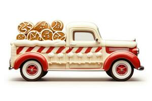 Christmas gingerbread car isolated on the white background. AI generated photo