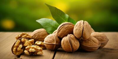 AI Generated. AI Generative. Healthy food nutrition nut walnut half open and in shell. Can be used for healthy lifestyle motivation inspiration. Graphic Art photo