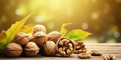 AI Generated. AI Generative. Healthy food nutrition nut walnut half open and in shell. Can be used for healthy lifestyle motivation inspiration. Graphic Art photo