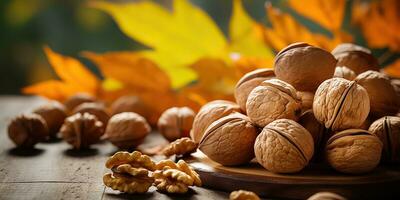 AI Generated. AI Generative. Healthy food nutrition nut walnut half open and in shell. Can be used for healthy lifestyle motivation inspiration. Graphic Art photo