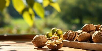 AI Generated. AI Generative. Healthy food nutrition nut walnut half open and in shell. Can be used for healthy lifestyle motivation inspiration. Graphic Art photo