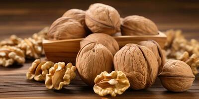 AI Generated. AI Generative. Healthy food nutrition nut walnut half open and in shell. Can be used for healthy lifestyle motivation inspiration. Graphic Art photo
