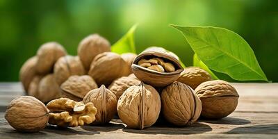 AI Generated. AI Generative. Healthy food nutrition nut walnut half open and in shell. Can be used for healthy lifestyle motivation inspiration. Graphic Art photo