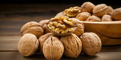 AI Generated. AI Generative. Healthy food nutrition nut walnut half open and in shell. Can be used for healthy lifestyle motivation inspiration. Graphic Art photo