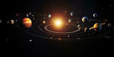 AI Generated. AI Generative. Solar system universe galaxy space planets poster background decoration. Graphic Art photo