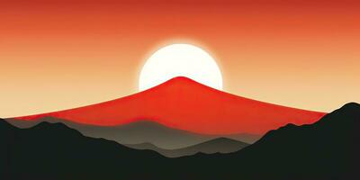 AI Generated. AI Generative. Japanese asian minimalistic landscape background. Nature outdoor sun mountain sunset sunrise vacation adventure view. Graphic Art photo