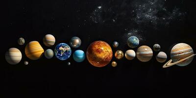 AI Generated. AI Generative. Solar system universe galaxy space planets poster background decoration. Graphic Art photo