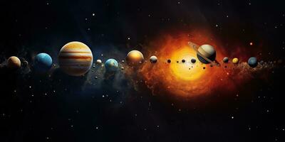 AI Generated. AI Generative. Solar system universe galaxy space planets poster background decoration. Graphic Art photo