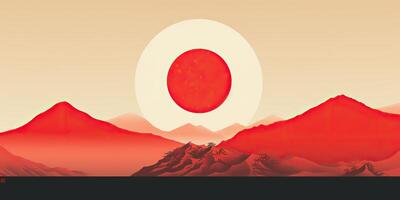 AI Generated. AI Generative. Japanese asian minimalistic landscape background. Nature outdoor sun mountain sunset sunrise vacation adventure view. Graphic Art photo