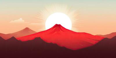 AI Generated. AI Generative. Japanese asian minimalistic landscape background. Nature outdoor sun mountain sunset sunrise vacation adventure view. Graphic Art photo