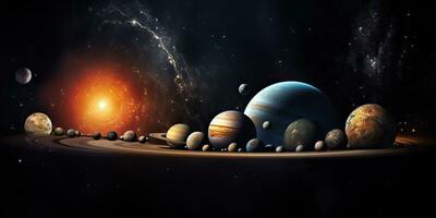 ai generado. ai generativo. solar sistema universo galaxia espacio planetas póster antecedentes decoración. gráfico Arte foto