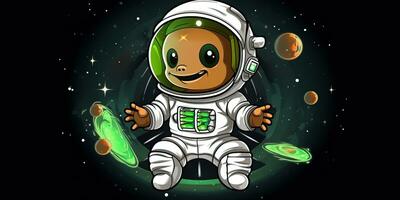 AI Generated. AI Generative. Galaxy space adventures cosmos solar system cute cartoon character for kids game. Graphic Art photo