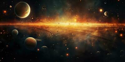 AI Generated. AI Generative. Solar system universe galaxy space planets poster background decoration. Graphic Art photo