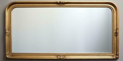 AI Generated. AI Generative. Old vintage retro antique mirror in gold frame rustic style. Decoration home glass. Graphic Art photo