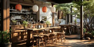 AI Generated. AI Generative. Japanese Korean asian minimal style bar cafe restaurant style. Luxury relaxing style. Graphic Art photo