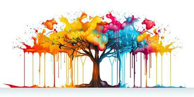 AI Generated. AI Generative. Watercolor oil paint drawing sketch art canvas of color bright tree. Forest nature decoration poster background. Graphic Art photo