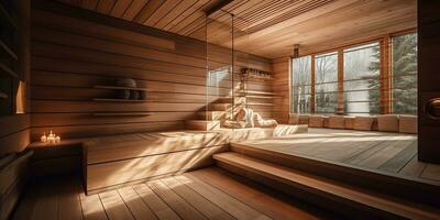 AI Generative Inside detail of a sauna room in luxury health spa beauty  center showing interior design 26866035 Stock Photo at Vecteezy