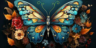 ai generado. ai generativo. hermosa naturaleza salvaje linda mariposa testigo planta flores decoración. antecedentes Arte gráfico belleza. gráfico Arte foto