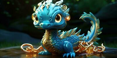 AI Generated. AI Generative. Asian chinese little cute dragon figure toy game. Symbol of culture new year power holiday. Graphic Art photo