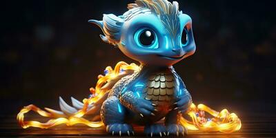 AI Generated. AI Generative. Asian chinese little cute dragon figure toy game. Symbol of culture new year power holiday. Graphic Art photo