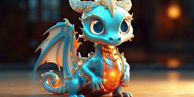 AI Generated. AI Generative. Asian chinese little cute dragon figure toy game. Symbol of culture new year power holiday. Graphic Art photo